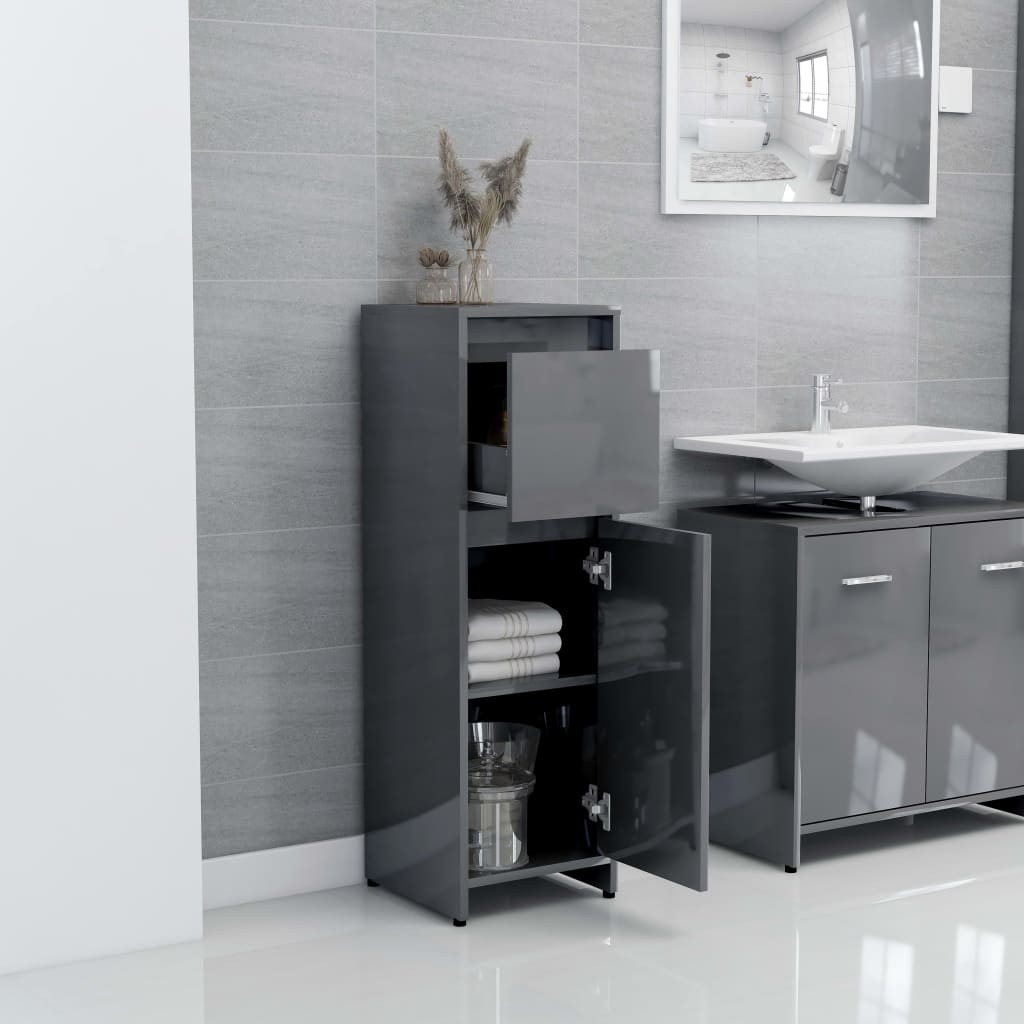 Bathroom Cabinet High Gloss Grey 30x30x95 cm Chipboard